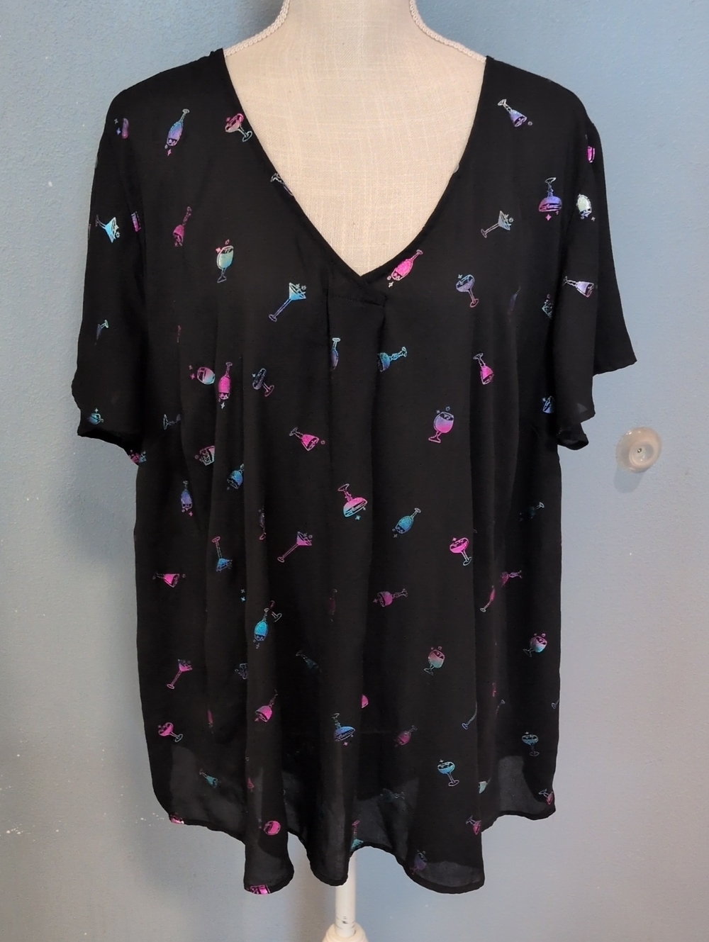 Torrid Cocktail Foil Print Ruffled Flowy Sheer High-low Resortwear Beach Blouse